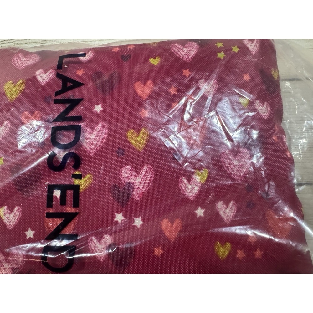 NEW Lands End Packable Pink Cinch Sack Bright Teaberry Doodle Hearts NIP GTb10